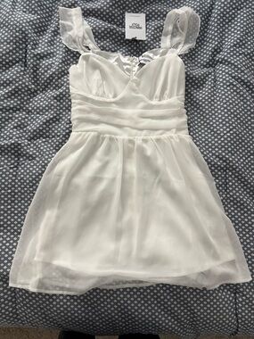 Princess Polly White Chiffon Ruched Bodice Mini Dress